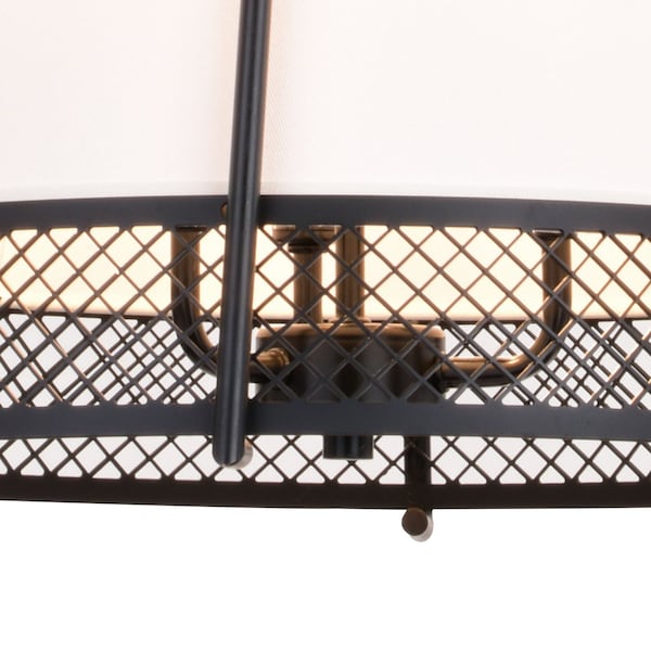 Benton 3L Black Wire Cage Modern Industrial Pendant Light White Linen Shade